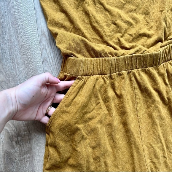 Pact Organic Mustard Yellow Tie Sleeve Jumpsuit - Sustainable V-Neck One Piece - Picture 6 of 8